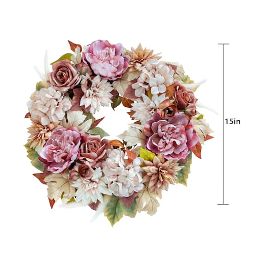 24" Cream Dahlia & Pink Peony Real Touch Wreath by Ashland®